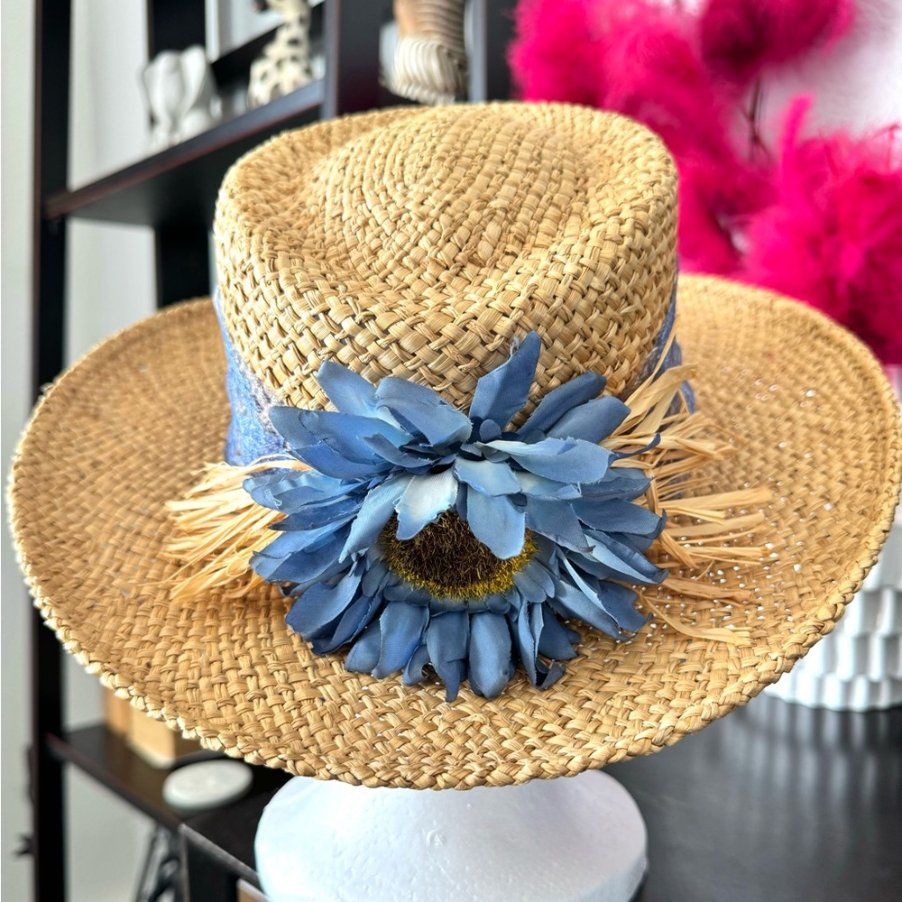 Blue Sunflower with Lace Sun Hat